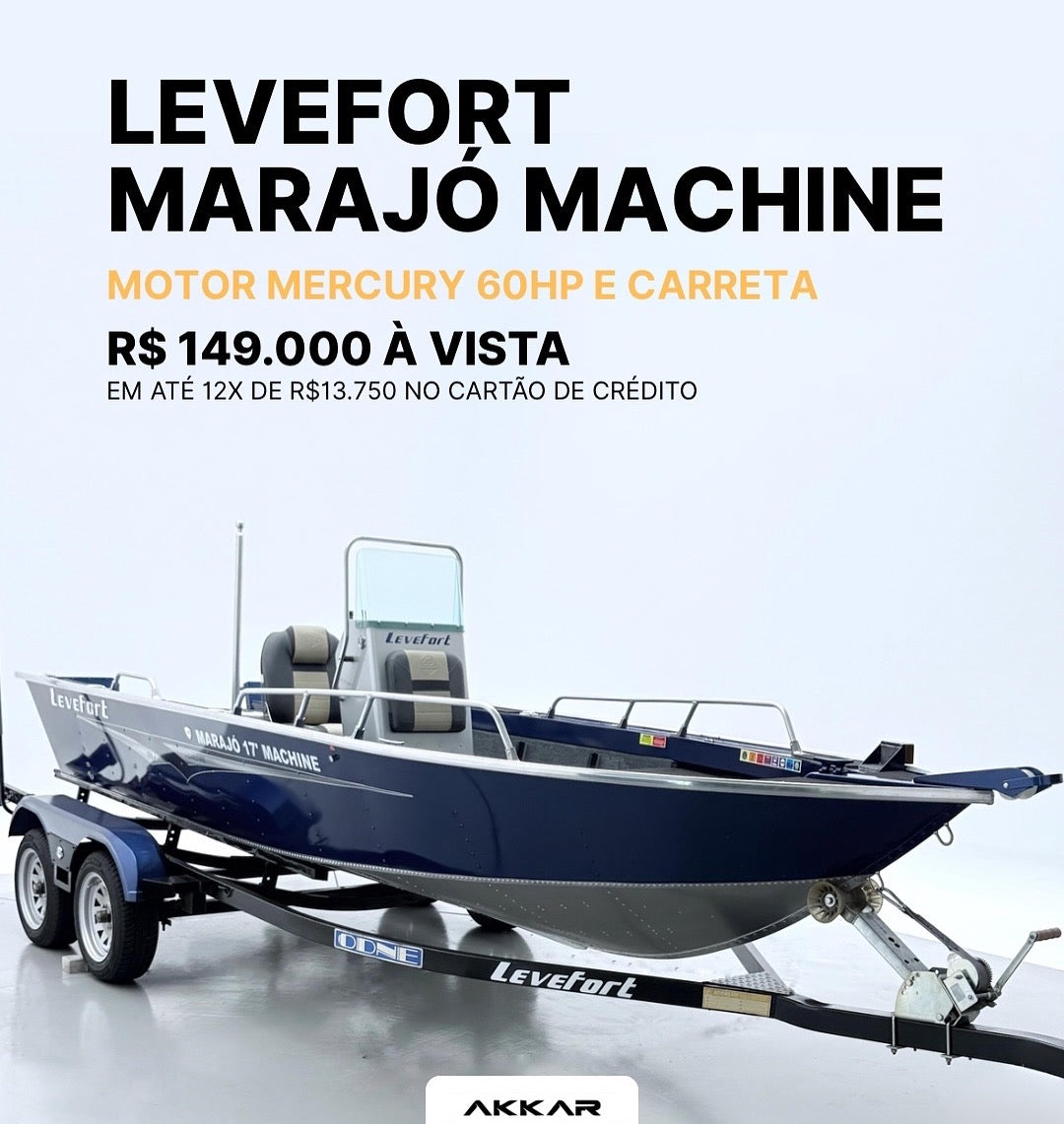 Barco Levefort Marajó Machine Fisharound + Motor 60HP + Carreta rodoviária