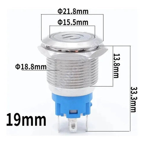 Botão Liga Desliga Led 12v 24v Inox Metal On Off 19mm