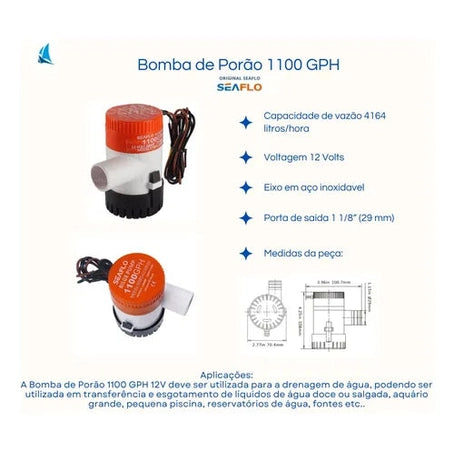 Bomba De Porão De 1.100 GPH 12v  Barco Lancha Jetski